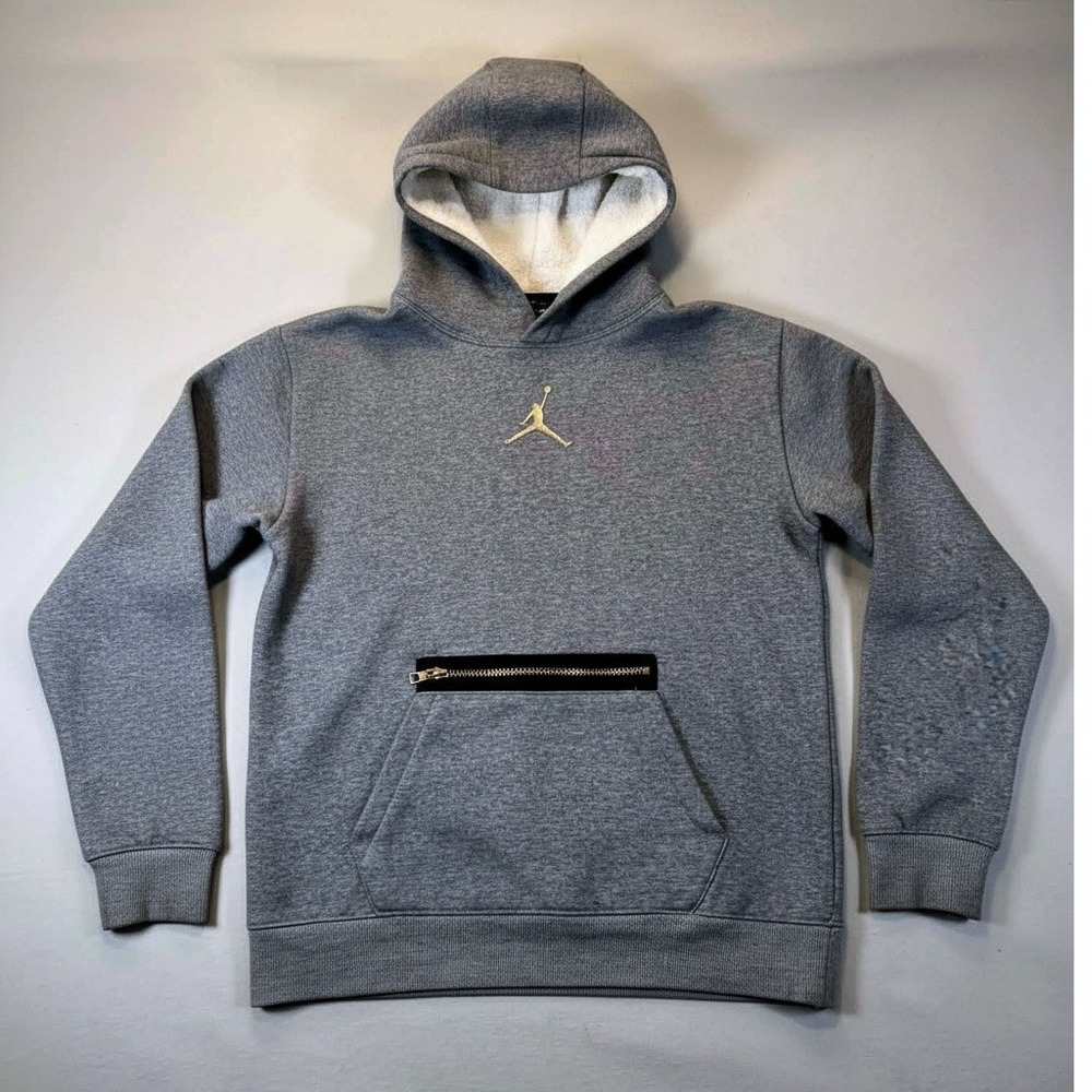 Jordan Boys XL Gray Sherpa Lined Hoodie Gold Jumpman Zip Pocket Pullover